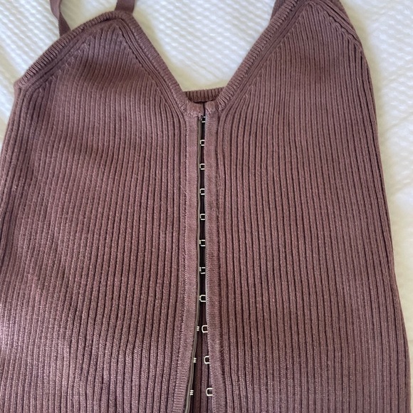 Women's Ribbed Brown Corset Tank Top - Picture 2 of 6
